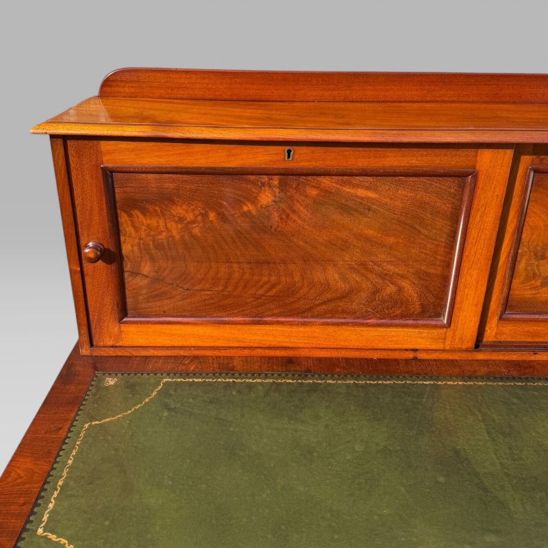 Antique Victorian Mahogany Pedestal Desk – 9 Drawers, Tooled Leather & Cupboard - Image 15